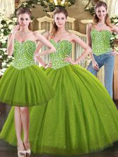  Olive Green Sweetheart Lace Up Beading Quince Ball Gowns Sleeveless