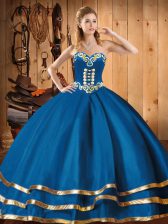 Edgy Ball Gowns Vestidos de Quinceanera Blue Sweetheart Organza Sleeveless Floor Length Lace Up