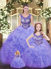 Dynamic Floor Length Lavender Vestidos de Quinceanera Scoop Sleeveless Lace Up
