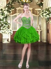 Affordable Sweetheart Sleeveless Tulle Prom Gown Beading and Ruffles Lace Up