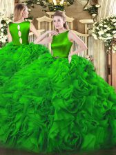 Custom Design Green Sleeveless Belt Floor Length Sweet 16 Quinceanera Dress