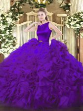 Unique Fabric With Rolling Flowers Scoop Sleeveless Clasp Handle Belt Sweet 16 Dresses in Purple