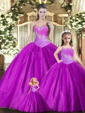  Red Tulle Lace Up Sweet 16 Dress Sleeveless Floor Length Beading and Ruching