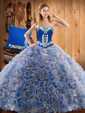 Fantastic Multi-color Sweetheart Lace Up Embroidery Sweet 16 Dress Sweep Train Sleeveless