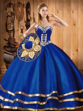 Colorful Blue Sweetheart Neckline Embroidery Quinceanera Gown Sleeveless Lace Up
