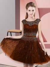 Smart Rust Red Backless Homecoming Dress Beading Sleeveless Knee Length