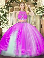  Sleeveless Beading and Ruffles Zipper Quinceanera Gowns