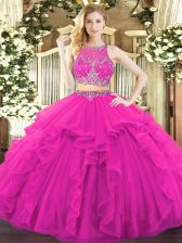  Scoop Sleeveless Zipper Sweet 16 Dress Fuchsia Tulle