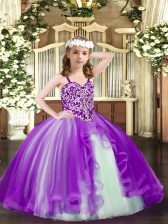  Tulle Sleeveless Floor Length Little Girls Pageant Gowns and Beading