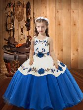  Straps Sleeveless Lace Up Girls Pageant Dresses Blue Organza