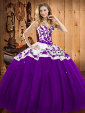 Sophisticated Sleeveless Embroidery Lace Up Quince Ball Gowns