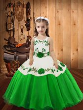 Embroidery Girls Pageant Dresses Lace Up Sleeveless Floor Length