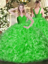 Fashion Green Organza Zipper Quinceanera Dress Sleeveless Floor Length Ruffles