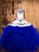 Enchanting Royal Blue Sleeveless Tulle Lace Up Vestidos de Quinceanera for Military Ball and Sweet 16 and Quinceanera