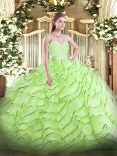  Yellow Green Sweetheart Lace Up Beading and Ruffled Layers 15th Birthday Dress Brush Train Sleeveless