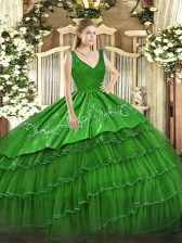  Ball Gowns Vestidos de Quinceanera V-neck Satin and Tulle Sleeveless Floor Length Zipper