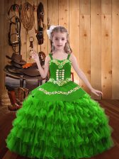 Superior Embroidery and Ruffled Layers Pageant Dress Wholesale Lace Up Sleeveless Floor Length