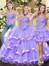  Lavender Sweetheart Neckline Appliques and Ruffled Layers Quinceanera Dress Sleeveless Zipper