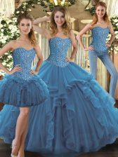  Sleeveless Lace Up Floor Length Beading and Ruffles Ball Gown Prom Dress