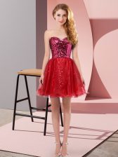 Extravagant Wine Red Sweetheart Zipper Sequins Homecoming Dress Sleeveless