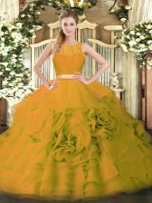 Fabulous Tulle Scoop Sleeveless Zipper Ruffles Sweet 16 Dress in Olive Green