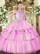  Tulle Sleeveless Floor Length 15th Birthday Dress and Beading and Ruffled Layers
