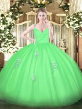Chic Tulle Sleeveless Floor Length Sweet 16 Dresses and Appliques