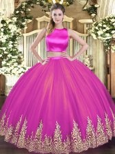 Charming Floor Length Two Pieces Sleeveless Fuchsia Quinceanera Dress Criss Cross
