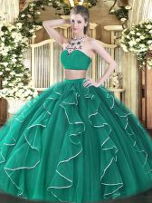  Tulle Sleeveless Floor Length Quince Ball Gowns and Beading and Ruffles