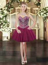 Shining Tulle Sweetheart Sleeveless Lace Up Beading Prom Dress in Burgundy