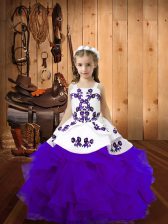  Eggplant Purple Ball Gowns Straps Sleeveless Organza Lace Up Embroidery and Ruffles Little Girl Pageant Dress