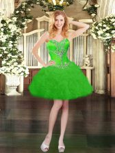 Cute Organza Sweetheart Sleeveless Lace Up Beading and Ruffles and Pick Ups Evening Dress in Green