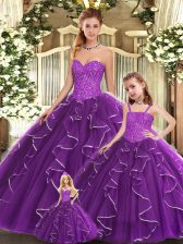  Ball Gowns Quince Ball Gowns Purple Sweetheart Organza Sleeveless Floor Length Lace Up