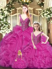 Luxury Straps Sleeveless Tulle Quinceanera Gowns Beading and Ruffles Lace Up
