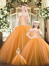 Fashion Floor Length Ball Gowns Sleeveless Orange Sweet 16 Dress Lace Up