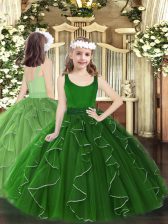 Charming Dark Green Zipper Pageant Dress Wholesale Beading and Ruffles Sleeveless Floor Length