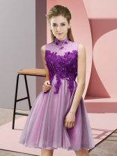  Lilac Sleeveless Appliques Knee Length Quinceanera Dama Dress