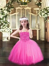  Rose Pink Sleeveless Beading Floor Length Little Girls Pageant Gowns