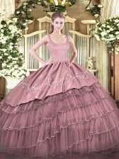  Red 15th Birthday Dress Military Ball and Sweet 16 and Quinceanera with Embroidery and Ruffled Layers Straps Sleeveless Zipper