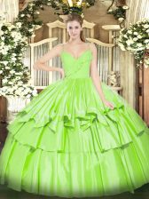  Spaghetti Straps Sleeveless Ball Gown Prom Dress Floor Length Ruffled Layers Taffeta