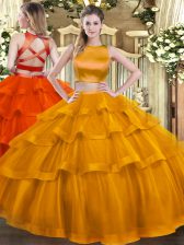 Traditional Sleeveless Ruffled Layers Criss Cross Sweet 16 Dress