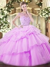 Decent Lilac Bateau Neckline Beading and Ruffles and Pick Ups 15 Quinceanera Dress Sleeveless Zipper