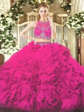  Fabric With Rolling Flowers Sleeveless Floor Length Quinceanera Gowns and Beading