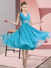  Sleeveless Side Zipper Knee Length Beading Dama Dress for Quinceanera