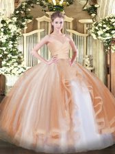 Modern Sweetheart Sleeveless Tulle Sweet 16 Dress Ruffles Lace Up