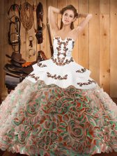 New Arrival Embroidery Ball Gown Prom Dress Multi-color Lace Up Sleeveless With Train Sweep Train