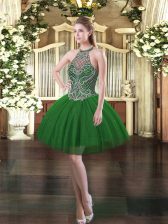 Glittering Dark Green Sleeveless Tulle Lace Up Prom Dresses for Prom and Party