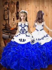 Luxurious Sleeveless Lace Up Floor Length Embroidery and Ruffles Pageant Dress Toddler