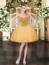 Superior Mini Length Lace Up Prom Dress Orange for Prom and Party with Beading and Ruffles