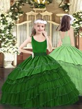 Beautiful Dark Green Scoop Neckline Beading and Embroidery and Ruffled Layers Little Girls Pageant Dress Wholesale Sleeveless Zipper